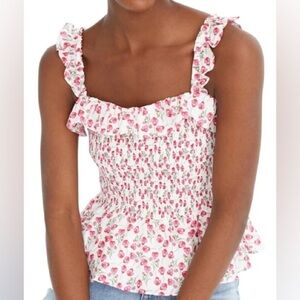 J crew Smocked ruffle peplum tank‎ in Liberty London fabric Ros floral white XS
